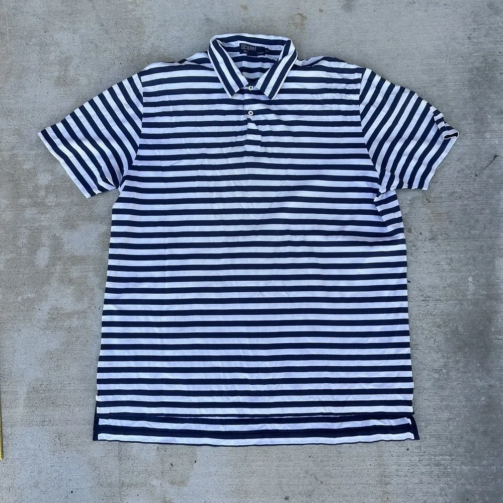 Polo Golf Ralph Lauren Mens Polo Size‎ XL White Blue Striped Supima Cotton